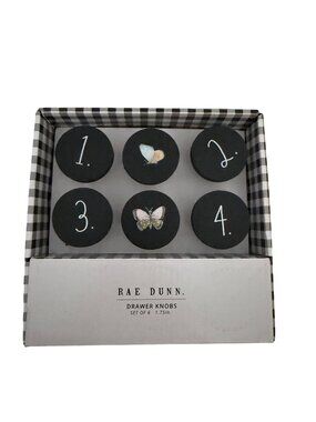 RAE DUNN Black Number Set of 6 Drawer Knobs NEW NIB